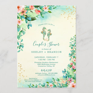 Tropical Wedding Couple Shower Floral Seahorses Invitation