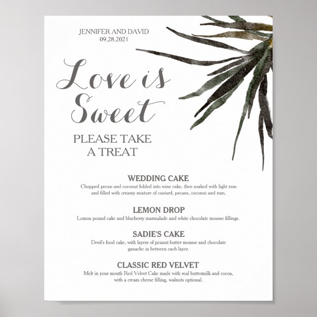 Tropical Wedding Dessert Menu Sign Poster Paper (Front)