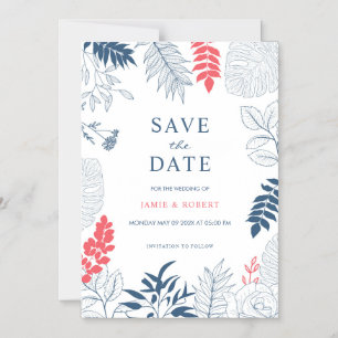 Tropical Wedding Floral Frame Background Magnetic Invitation
