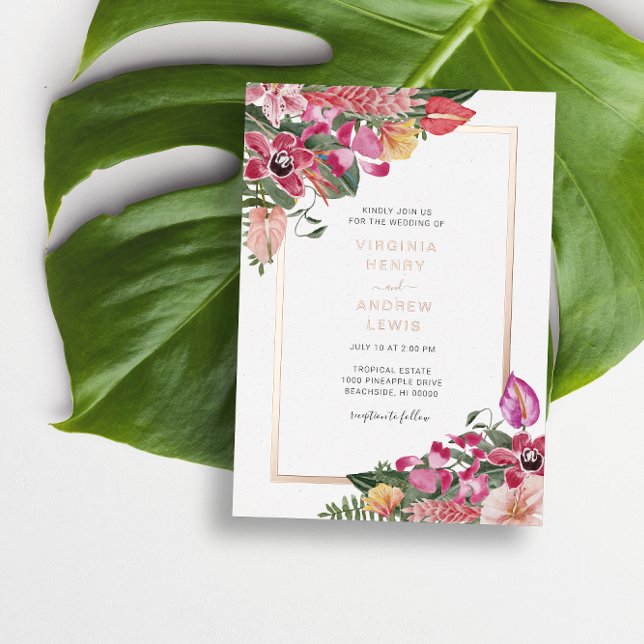 Tropical Wedding Foil Invitation (Elegant Floral Tropical Wedding Foil Invitation by Painted Paperie
)