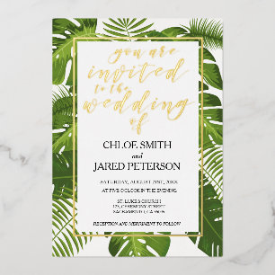 Tropical Wedding Gold Classy Invitation