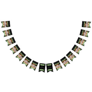 Tropical Wedding Green Palm Leaves black Photo Bunting
