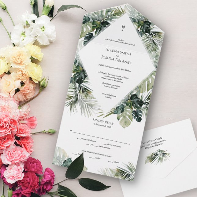 Tropical Wedding Invite, Destination wedding All In One Invitation (Creator Uploaded)