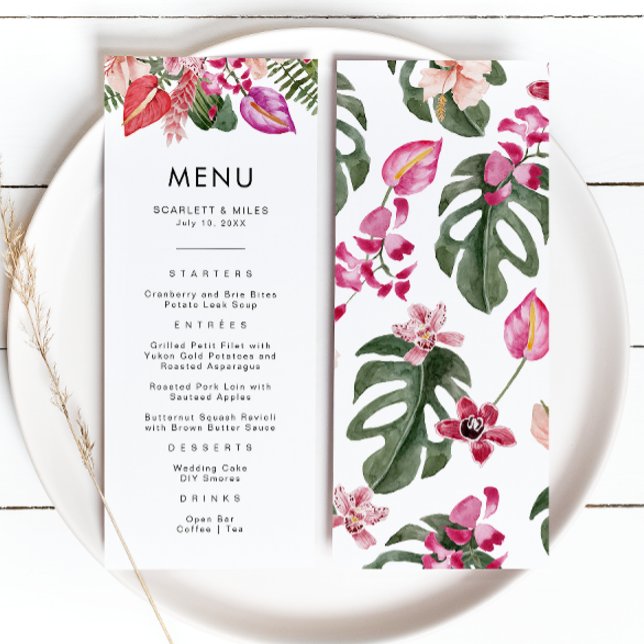 Tropical Wedding Menu (Tropical Watercolor Floral Wedding Menu by Painted Paperie
)