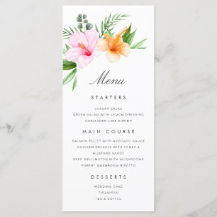 Tropical Wedding Menu Luau Floral Beach Palm 