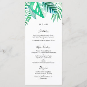 Tropical wedding menu, tropical menu