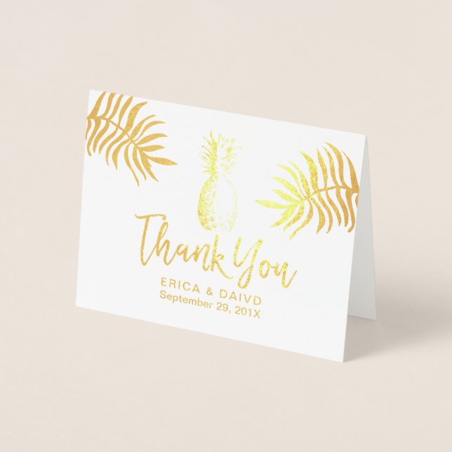 Tropical Wedding Modern Gold Pineapple Thank You Foil Card (Front)