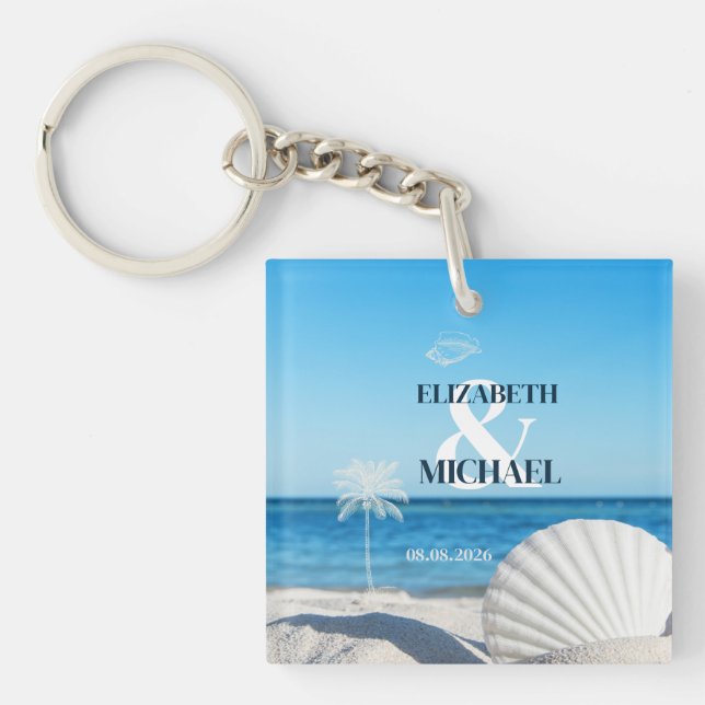 Tropical Wedding Ocean Beach Key Ring (Front)