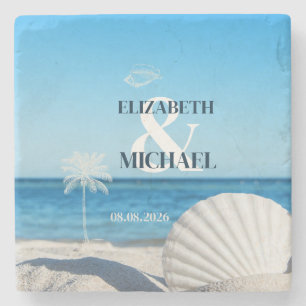Tropical Wedding Ocean Beach Stone Coaster