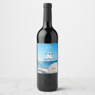 Tropical Wedding Ocean Beach Wine Label