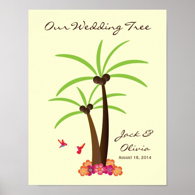Tropical Wedding Palm Tree Thumbprint Guestbook (Front)