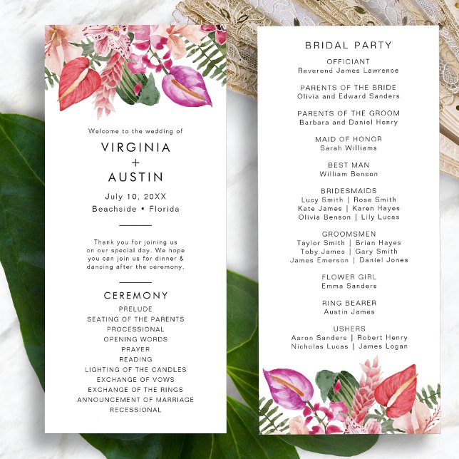 Tropical Wedding Programs (Tropical Watercolor Floral Wedding Programs by Painted Paperie
)
