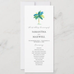 Tropical Wedding Programs Watercolor Palm Tree