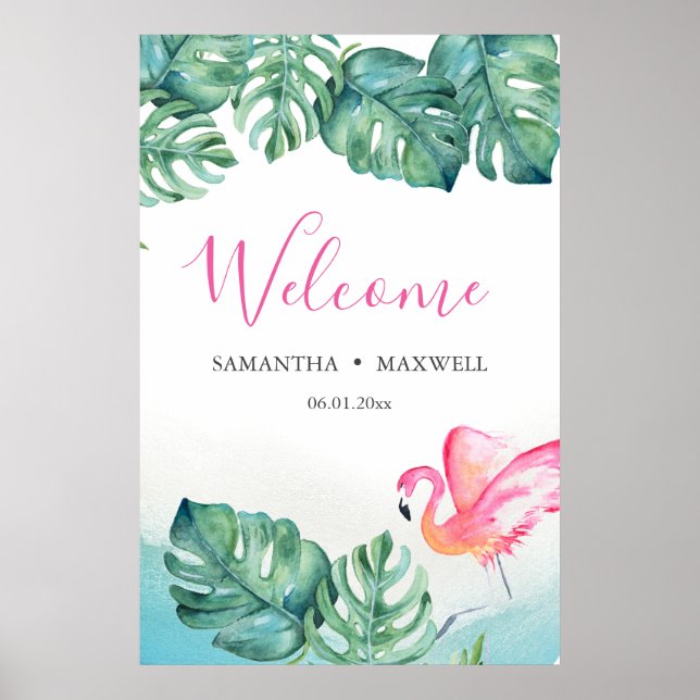 Tropical Wedding Reception Welcome Sign (Front)