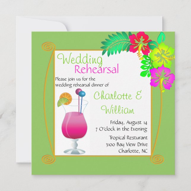 Tropical Wedding Rehearsal Dinner Invitation (Front)
