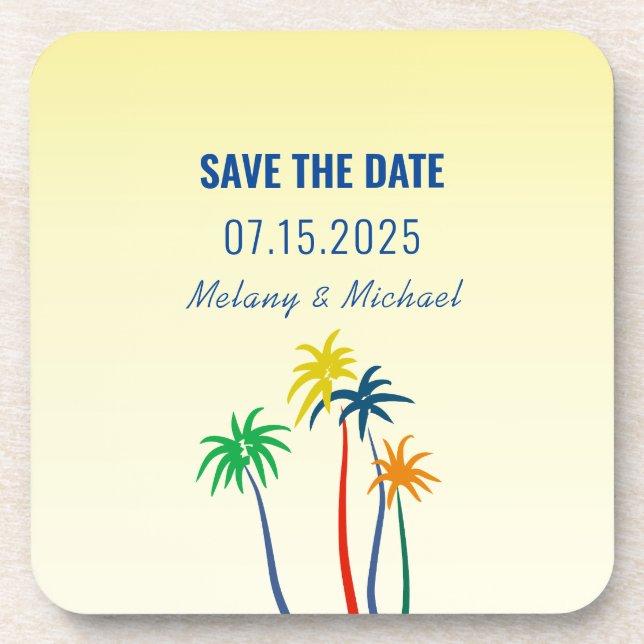 Tropical Wedding Save The Date Invitation Coaster (Front)