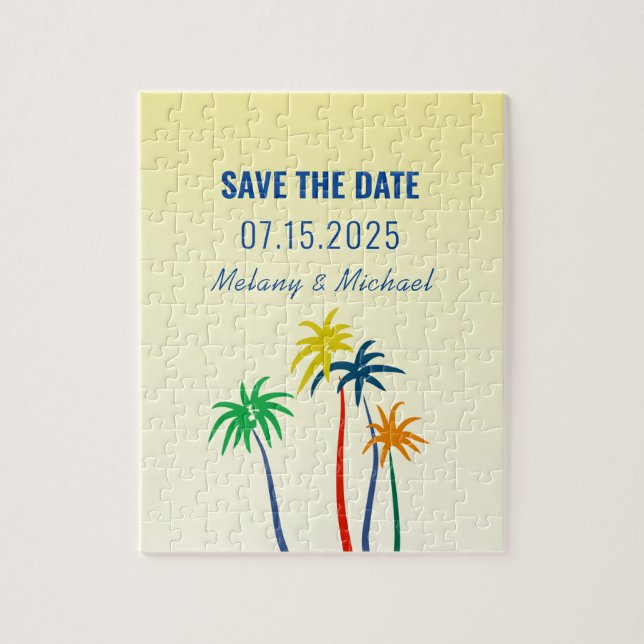 Tropical Wedding Save The Date Invitation Jigsaw Puzzle (Vertical)