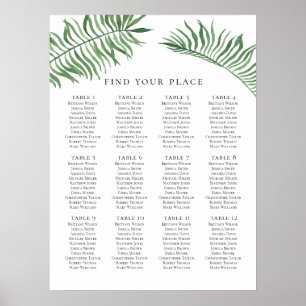 Tropical wedding seating chart print. Exotic green
