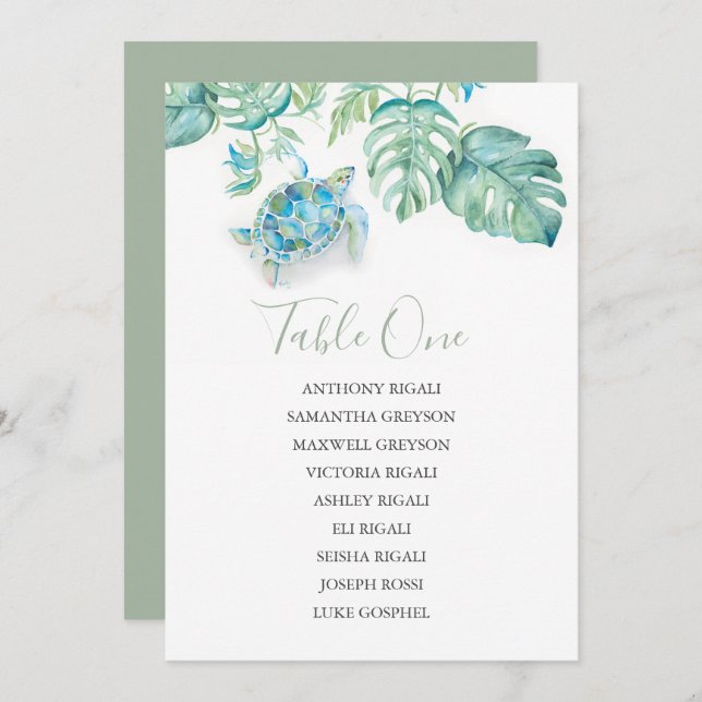 Tropical Wedding Seating Chart, Table Plan Invitation (Front/Back)