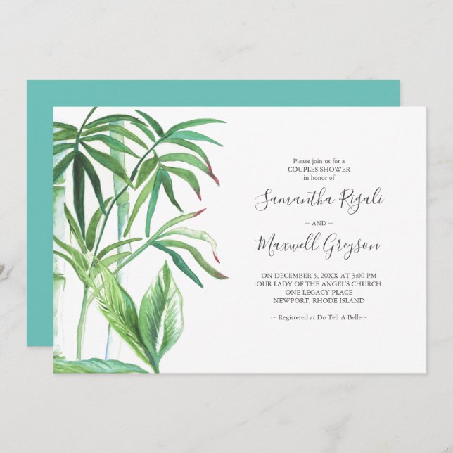 Tropical Wedding Shower Invitations for Couples (Front/Back)