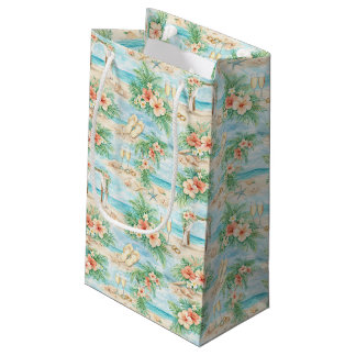 Tropical Wedding Watercolor Hibiscus Ocean Rings Small Gift Bag