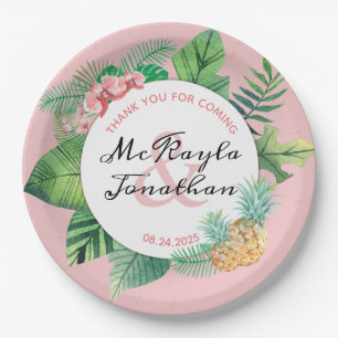 Tropical Wedding Watercolor Pineapple Orchid Leaf Paper Plate