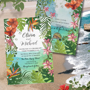 Tropical Wedding  Watercolor Unique Hand Painted Invitation