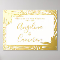 Tropical Wedding Welcome Sign Gold Palm