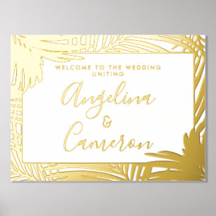 Tropical Wedding Welcome Sign Gold Palm