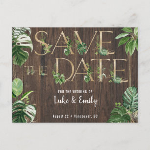 Tropical Wedding Wood & Rustic Save the Date Postcard