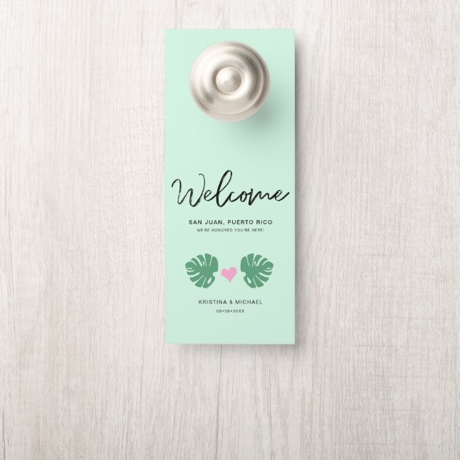 Tropical Welcome Hotel Bag Destination Wedding Door Hanger (On Knob)
