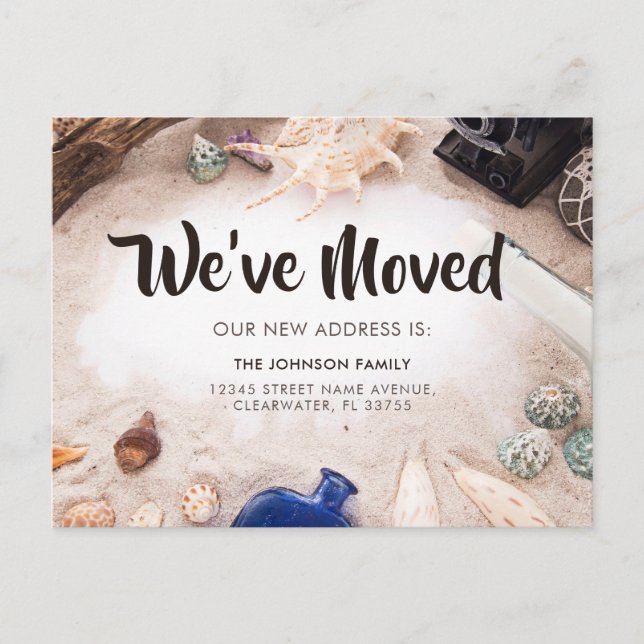 Tropical We've Moved Beach Sea Shell New Address Announcement Postcard (Front)