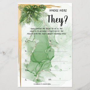 Tropical Where were They Bridal Shower Game Card