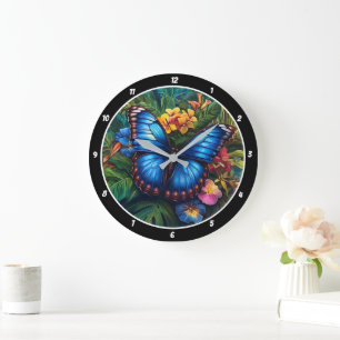 Tropical Whisper" - Blue Butterfly Large Clock