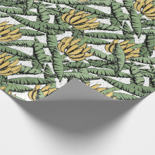 Tropical White and Yellow Banana and Leaves Wrapping Paper