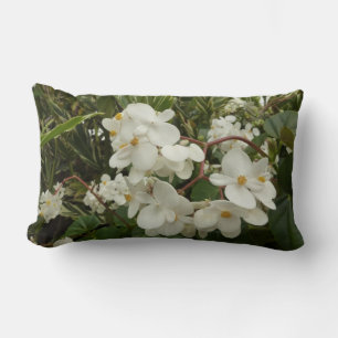 Tropical White Begonia Floral Lumbar Cushion