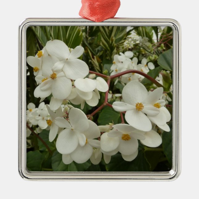 Tropical White Begonia Floral Metal Tree Decoration (Front)
