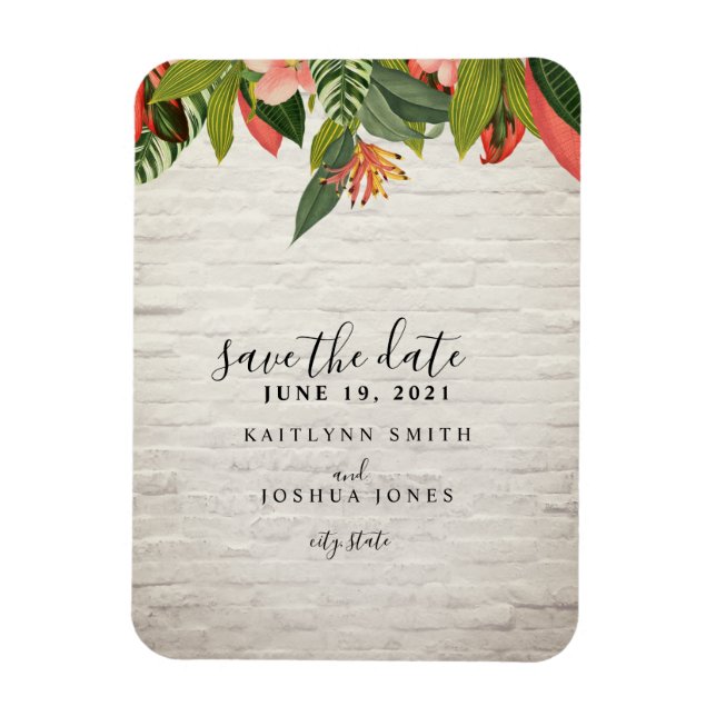 Tropical White Brick Wedding Save The Date Magnet (Vertical)