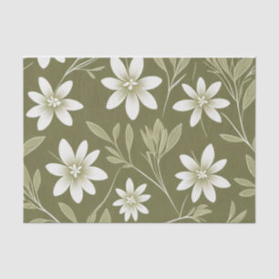 Tropical White Daisies on Olive Green Elegant Tissue Paper