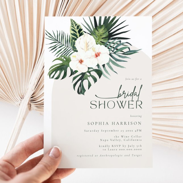 Tropical White Floral Arch Bridal Shower Invitation (Creator Uploaded)