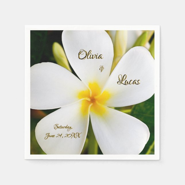 Tropical White Floral - New Beginnings - Wedding Napkin (Front)