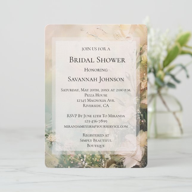 Tropical White Flowers Bridal Shower Invitation (Standing Front)