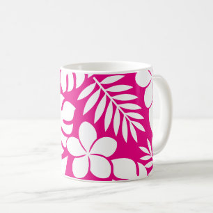 Tropical White Flowers on a Bright Pink Background Coffee Mug