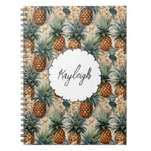 Tropical White Flowers Pineapples Notebook