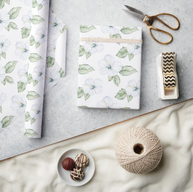 Tropical White Flowers Wrapping Paper (Crafts)