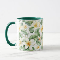 Tropical White Frangipani Flower Patterned