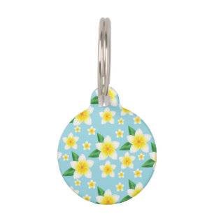 Tropical White Frangipani Flowers & Custom Info Pet Tag