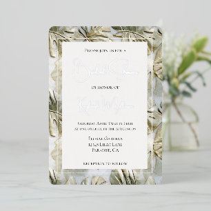Tropical White Green Gold Leaves Bridal Shower