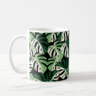 Tropical white green monstera leaf illustration. E Coffee Mug