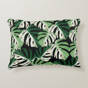 Tropical white green monstera leaf illustration. E Decorative Cushion